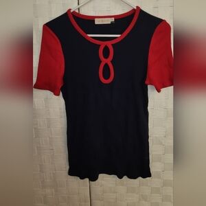 Tory Burch Red and Navy Short Sleeve Knit Top Sz M